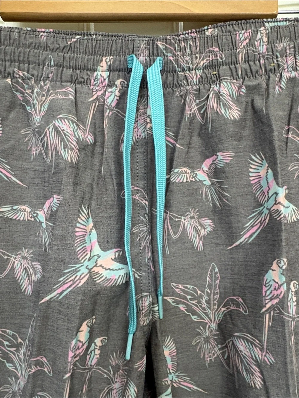Chubbies Gray Tropical Parrot Print Swim Trunks with Teal Drawstring summer